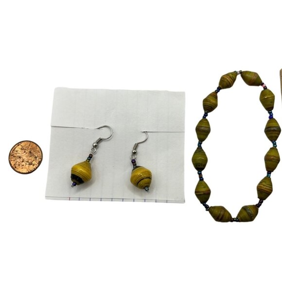 Handmade Yellow Beaded Bracelet & Earring Set A38 - Picture 1 of 3
